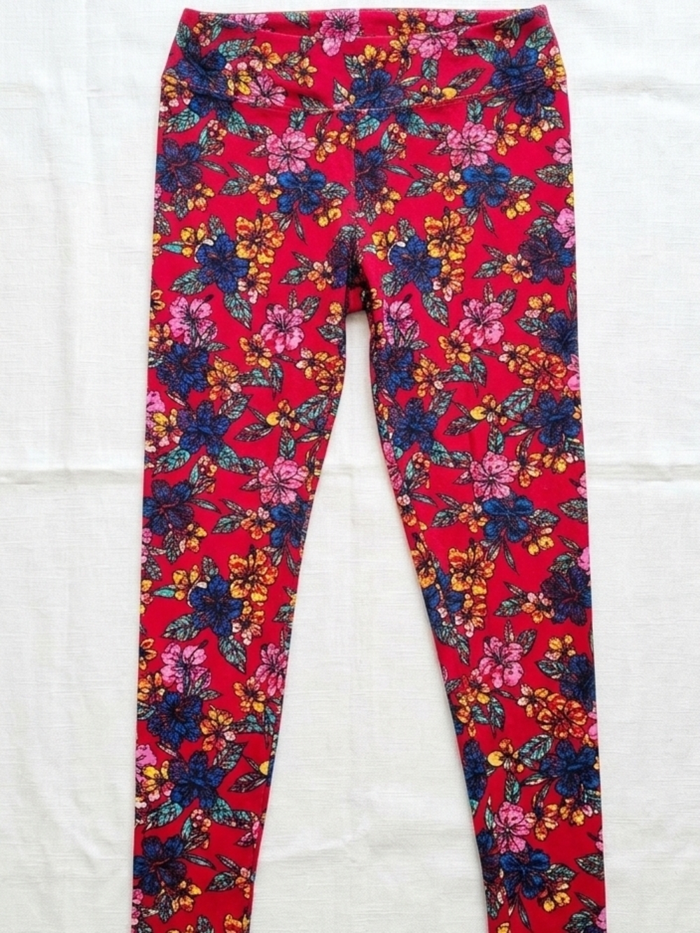 Red Floral Stretch Leggings